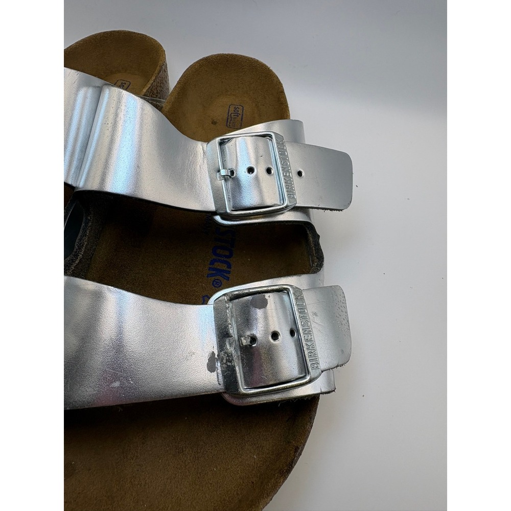 Birkenstock Arizona Metallic Silver Soft Footbed Sandals EU 39 L8 M6 Regular - Picture 8 of 9